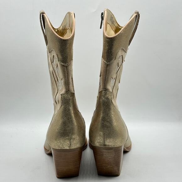ANTHROPOLOGIE x DOLCE VITA Lunar Cowboy Boot Gold Metallic Snakeskin Sz 9 - Picture 6 of 8